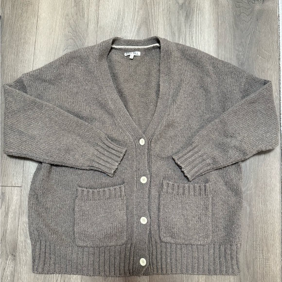 Alex Mill Emma Cardigan XL Lambswool Blend V-Neck Taupe Cozy Classic - Picture 3 of 8